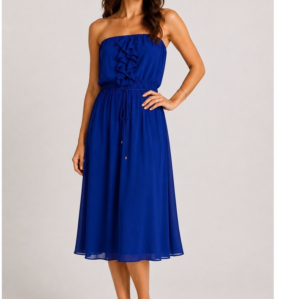 Strapless Ruffle Front Maxi Dress in Royal Blue